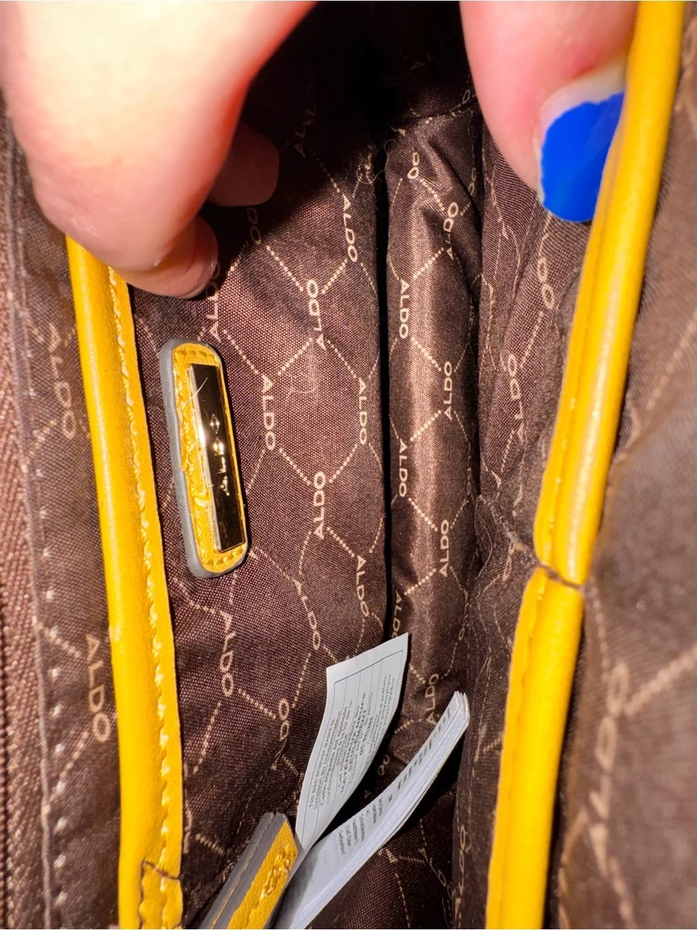 ALDO Yellow Top-Handle Satchel with Chain Accent